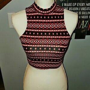 Charlotte Russe Pink, Black & White Crop Fitted Tank Top. Sz Small. Super cute